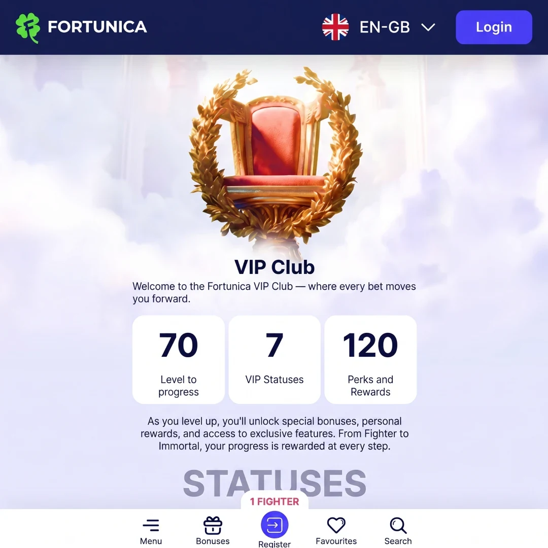 Fortunica Casino VIP Club four tier loyalty programme with Bronze Silver Gold and Platinum levels